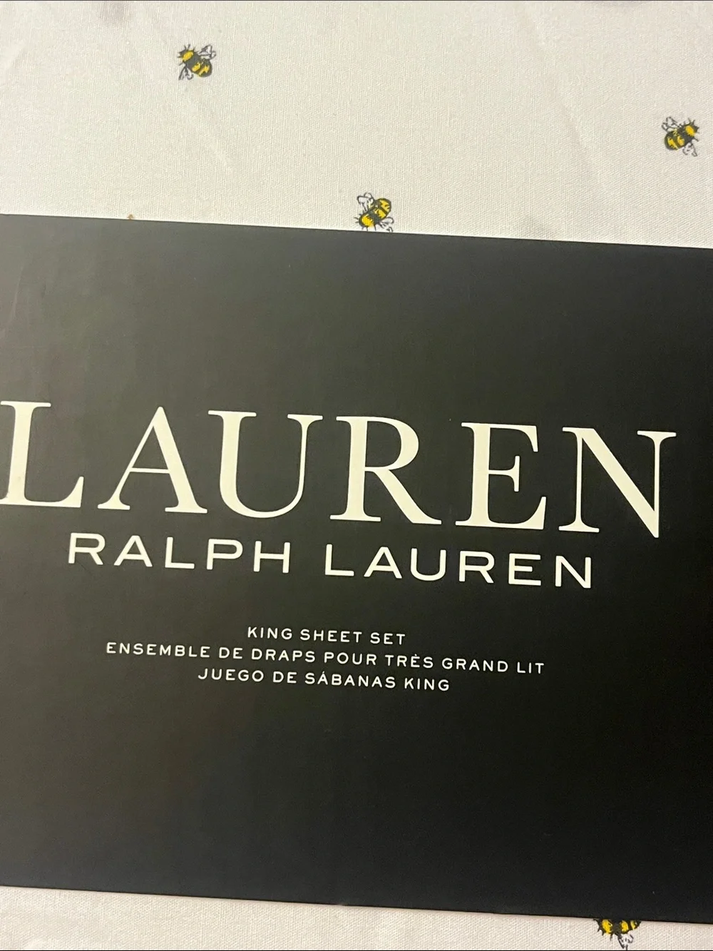 Ralph Lauren Bee Beehive Sheet Set King new White Flat, Fitted. 2 Pillow Cases
